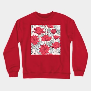 pattern with water lilies - lotus flowers. Crewneck Sweatshirt